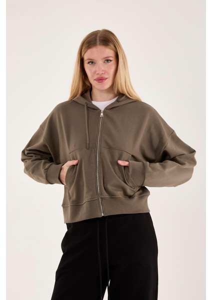 %100 Pamuk Kapüşonlu Fermuarlı Kadın Sweatshirt fırsatları