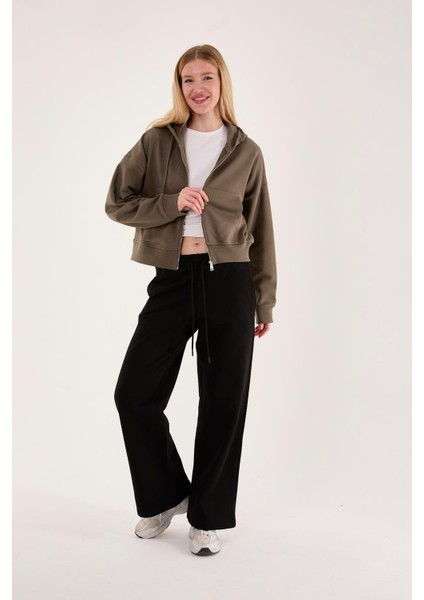 %100 Pamuk Kapüşonlu Fermuarlı Kadın Sweatshirt