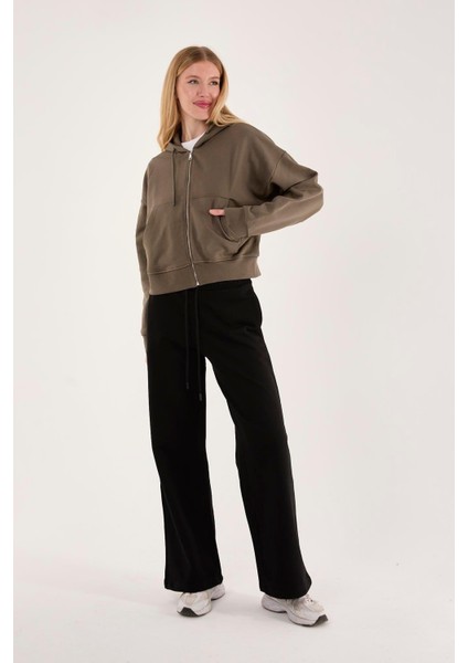 %100 Pamuk Kapüşonlu Fermuarlı Kadın Sweatshirt