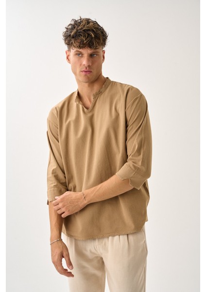 Erkek Fakir Kol V Yaka Rahat Kalıp %100 Pamuk Gömlek E211