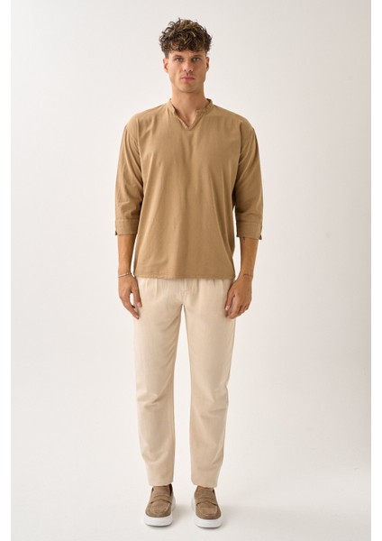 Erkek Fakir Kol V Yaka Rahat Kalıp %100 Pamuk Gömlek E211 fiyatları