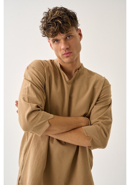 Erkek Fakir Kol V Yaka Rahat Kalıp %100 Pamuk Gömlek E211 modelleri