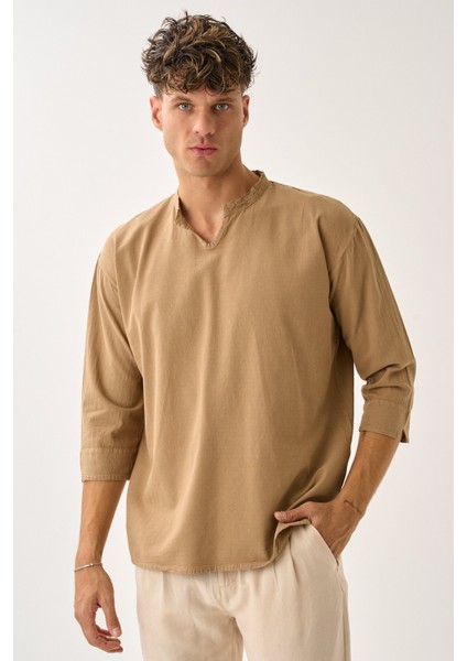 Erkek Fakir Kol V Yaka Rahat Kalıp %100 Pamuk Gömlek E211 indirimleri