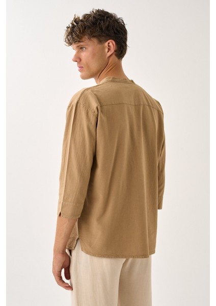 Erkek Fakir Kol V Yaka Rahat Kalıp %100 Pamuk Gömlek E211