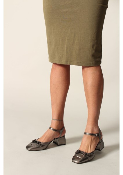 Idil Platin Kırışık Rugan Kadın Topuklu