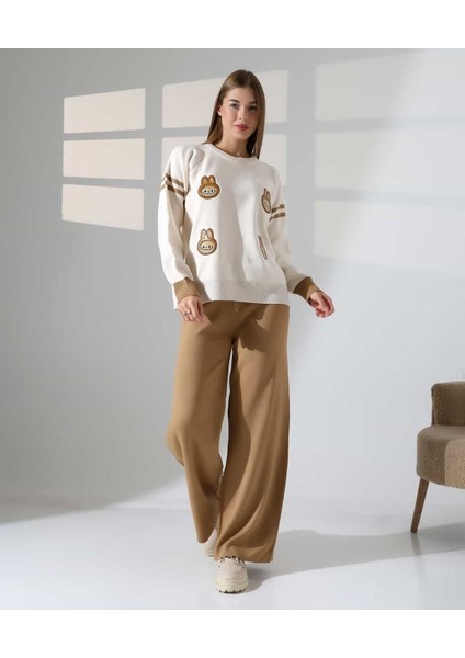 Sevimli Desenli Oversize Triko Takım