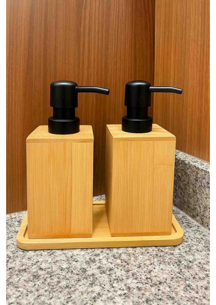 Kamptek Ahşap Atölyesinden Bambu Sıvı Sabunluk 2'li Set Banyo Mutfak