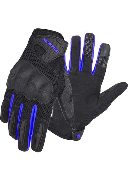 Motosiklet Yazlık Eldiven Darbe Emici Koruma Fileli Mesh Kumaş Tel Dokunmatik Motor Eldiveni Blue