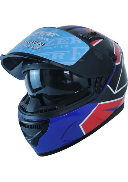 Motosiklet Kask Ece 22.R06 Double Vizörlü Full Face Motor Kaskı Rush