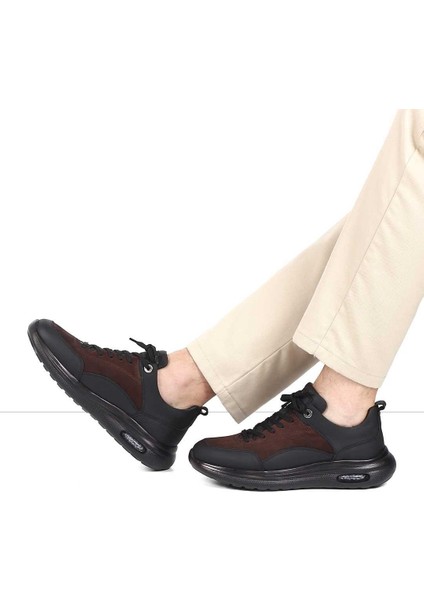 Erkek Kahverengi Bağcıklı Kalın Tabanlı Nubuk Deri Sneaker