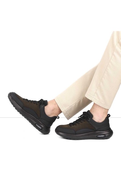 Erkek Haki Bağcıklı Kalın Tabanlı Nubuk Deri Sneaker