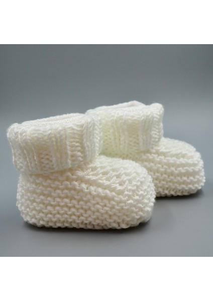 Beyaz Petek El Örgüsü Bebek Yelek-Patik Takım