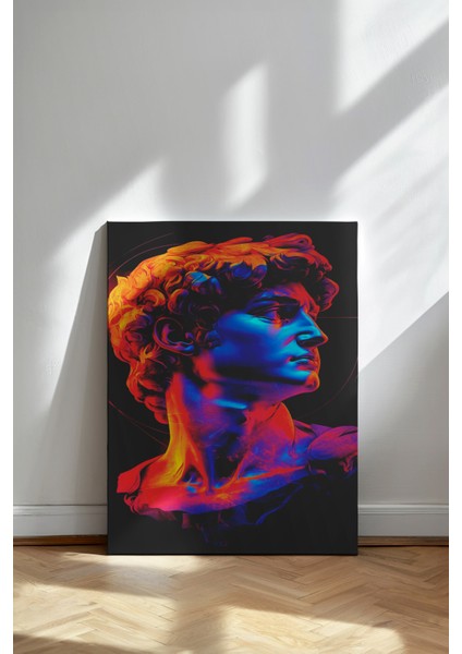 Neon Davut Büst - Kanvas Tablo - Pop Art Fütüristik Modern Duvar Dekoru