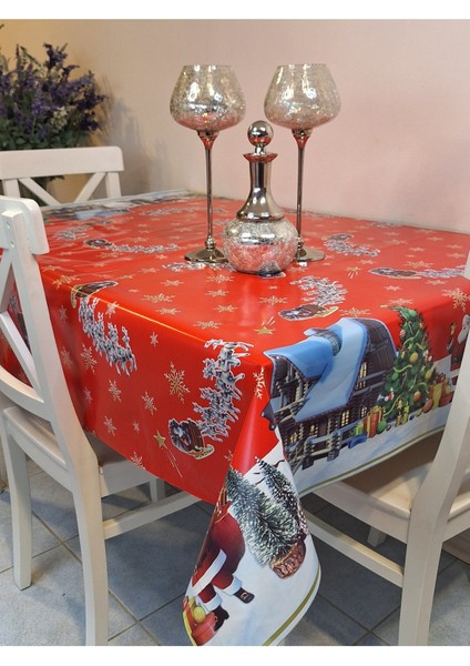 Yeni Yıl Desenli Elyaflı Pvc Masa Örtüsü – Silinebilir ve Su Geçirmez Muşamba