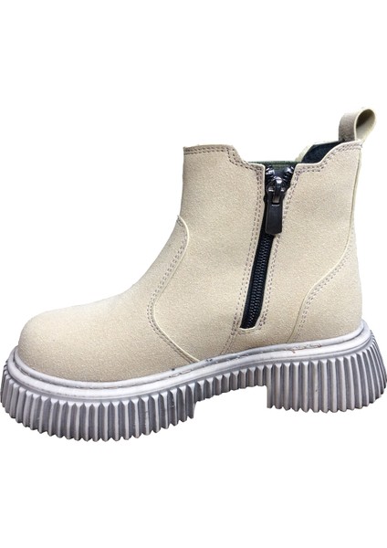 1087 Filet Unisex Erkek ve Kız Çocuk Bot Bej Süet Yanı Lastikli ve Fermuarlı Anatomik modelleri