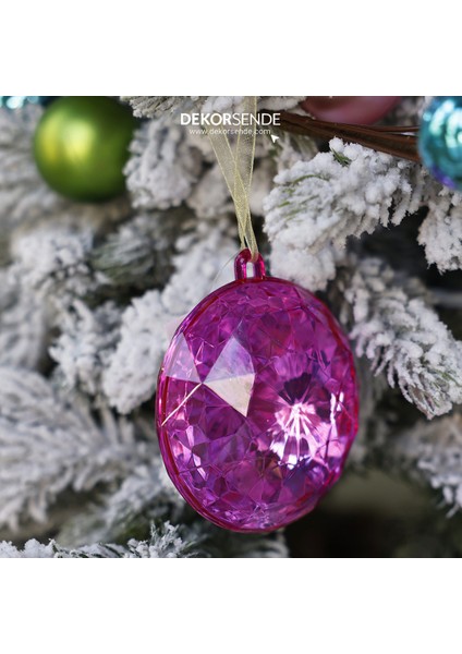 Yılbaşı Süsü Yuvarlak Taş Süs Fuşya 11 cm