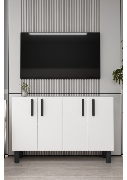 8192KM-128DD Konsol,kahve Köşesi,ayakkabılık,ofis Evrak Dolabı,mutfak Kiler Dolabı,tv Ünitesi-Beyaz-Siyah