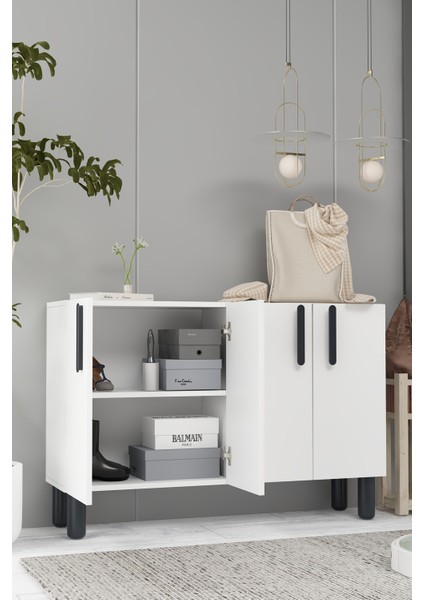 8192KM-128DD Konsol,kahve Köşesi,ayakkabılık,ofis Evrak Dolabı,mutfak Kiler Dolabı,tv Ünitesi-Beyaz-Siyah