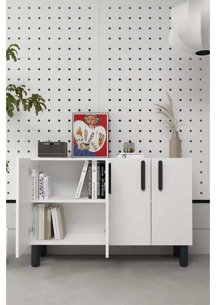 8192KM-128DD Konsol,kahve Köşesi,ayakkabılık,ofis Evrak Dolabı,mutfak Kiler Dolabı,tv Ünitesi-Beyaz-Siyah