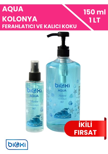 ® Aqua Marine 80° Kolonya 1 LT Sprey Başlıklı + 150 ML - Ferah Aqua Marine Aroması ile Etkin Hijyen ve Uzun Süreli Ferahlık