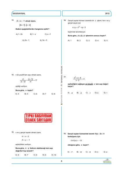 2026 Dgs Sayısal (Say) Ösym Çıkmış Soru Tıpkı Basım 14LÜ Deneme Türkiye Geneli dijital çözümlü fiyatları