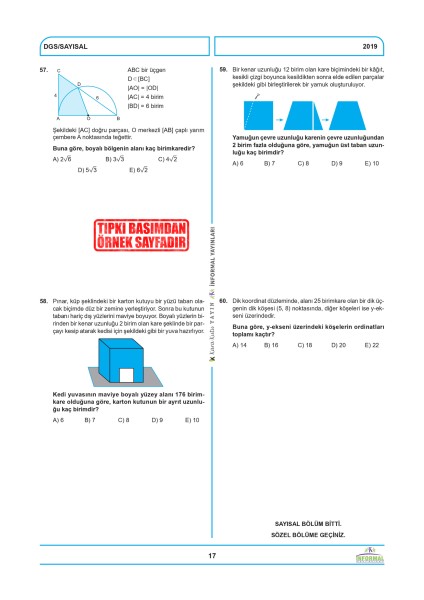 2026 Dgs Sayısal (Say) Ösym Çıkmış Soru Tıpkı Basım 14LÜ Deneme Türkiye Geneli dijital çözümlü fırsatları
