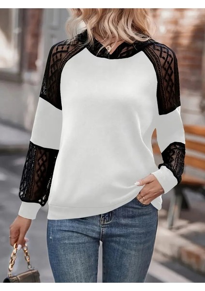 Mdb Kadın Uzun Kollu Dantelli Kapşonlu Viskon Iki Iplik Bluz indirimleri