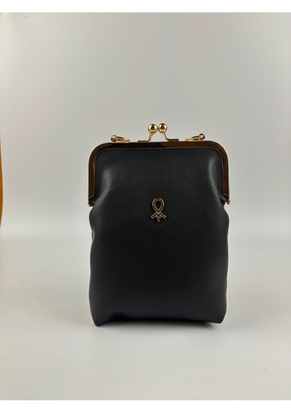 Kadın Suni Deri Siyah Metal Çerçeveli Vintage Mini Boy El Çantası modelleri