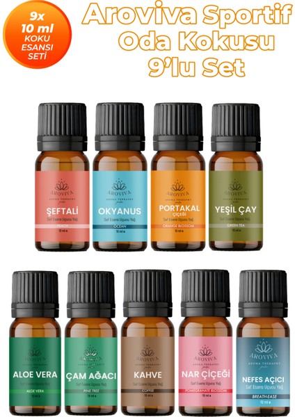 Sportif Esansiyel Uçucu Koku Yağı Buhurdanlık Yağı Difüzör Esansı 9'lu Set 9X10ML