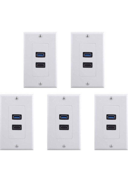 5x 2port Hdmı+Usb 3 0 Dişi Duvar Yüz Plakası Paneli Çıkış Soketi Genişletici Beyaz (Yurt Dışından)