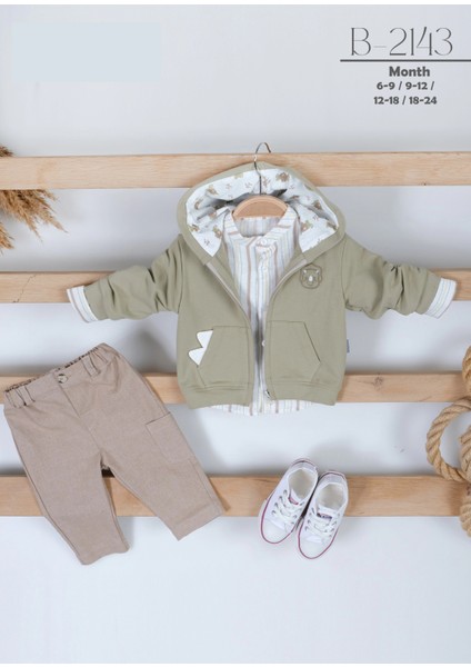 Dino Nakışlı Hırkalı Erkek Bebek 3'lü Takım