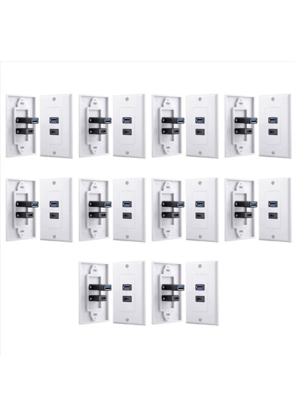 10X 2port Hdmı+Usb 3 0 Dişi Duvar Yüz Plakası Paneli Çıkış Soketi Genişletici Beyaz (Yurt Dışından)