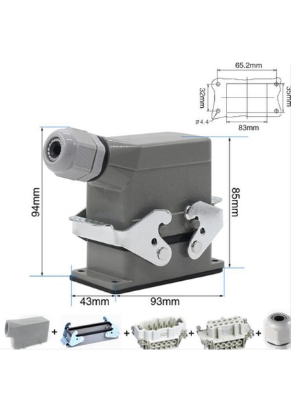 Dikdörtgen Ağır Hizmet Konektörleri Hdc He 10 Çekirdek Pin 16A 500V Su Geçirmez Havacılık Fiş Yan Hat Konnektörü HDC-HE-010 (Yurt Dışından) indirimleri
