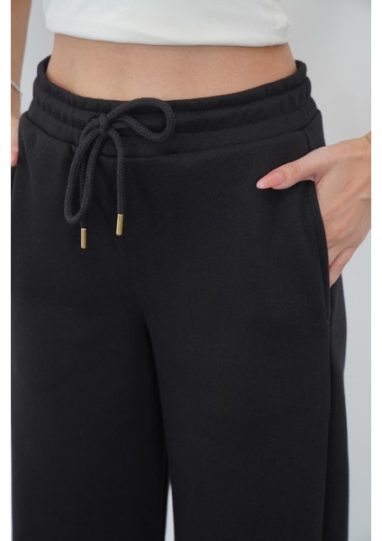 Zenara Kadın 3 Iplik Şardonsuz Pamuk Geniş Paça Siyah Eşofman Altı fırsatları