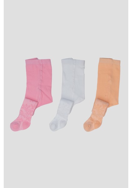 3 Adet Jakar Desenli Pamuklu Kız Çocuk ve Bebek Külotlu Çorap