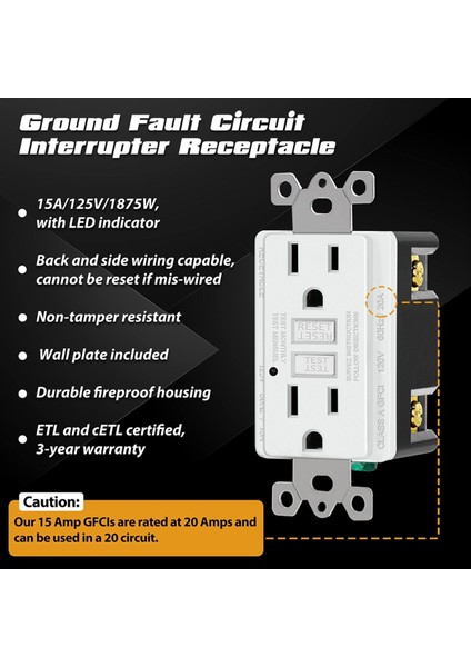 15 Amp Gfcı Çıkışı LED Göstergeli Dekoratif Gfı Çıkışı Toprak Hatası Devre Kesici 2 Adet Abd Fiş (Yurt Dışından) indirimleri