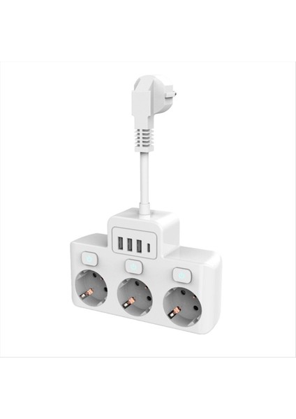 Anahtar Güç Şeridi ile Ab Fiş Soketi Ab Standart Soket Dönüştürücü 3 Ac + 3 USB + 1 Tip C Çıkışları 0 05M Örgülü Kablo (Yurt Dışından)