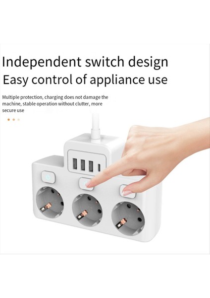 Anahtar Güç Şeridi ile Ab Fiş Soketi Ab Standart Soket Dönüştürücü 3 Ac + 3 USB + 1 Tip C Çıkışları 0 05M Örgülü Kablo (Yurt Dışından) indirimleri