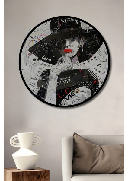 Dekoratif Ahşap Yuvarlak Çerçeve Görünümlü Tablo Gızemlı Kadın