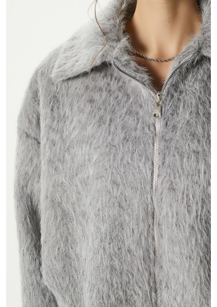 Kadın Oscar Suni Kürk Gri Bomber Ceket modelleri