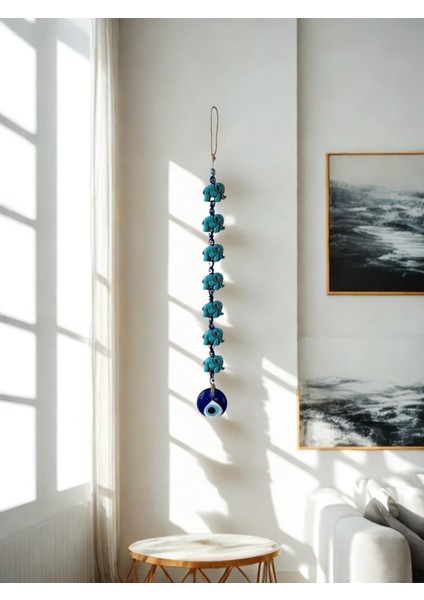 7’li Fil Figürlü Nazar Boncuklu Duvar Süsü – Şans ve Bereket Sembolü - Dekoratif Aksesuar