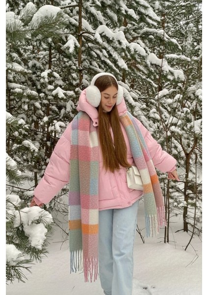 Ithal Puffy Pastel Kare Desenli Atkı Şal Omuz Şalı fırsatları