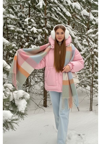Ithal Puffy Pastel Kare Desenli Atkı Şal Omuz Şalı indirimleri