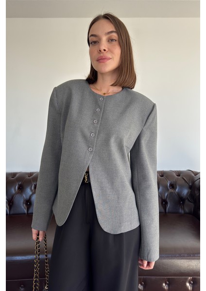 Özel Üretim Kısa Tasarım Ceket- Gri