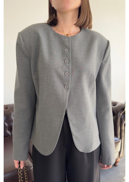 Özel Üretim Kısa Tasarım Ceket- Gri