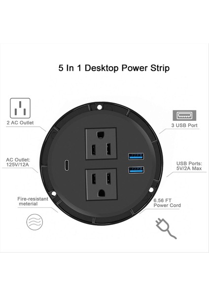 Masaüstü Masaüstü Için USB ile Güç Groması 2 Ac Çıkışı ve 2 USB Bağlantı Noktası ile Güç Veri Çıkışı Black Us Flug 2usb+1pd (Yurt Dışından) fiyatları