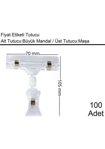 Etiket Tutucu / Maşalı / Büyük Mandal / Şeffaf / 70x105 mm / 100 Adet