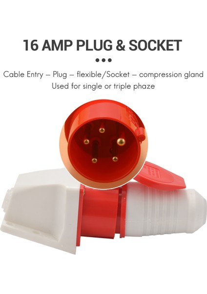 16 Amp 5 Pın Fikli ve Soket Hava Dahil IP44 3 Faz 380-415V 3p + N + No Earth 16A (Yurt Dışından) indirimleri
