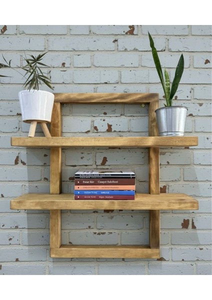 Doğal Ahşap Çoklu Duvar Rafı