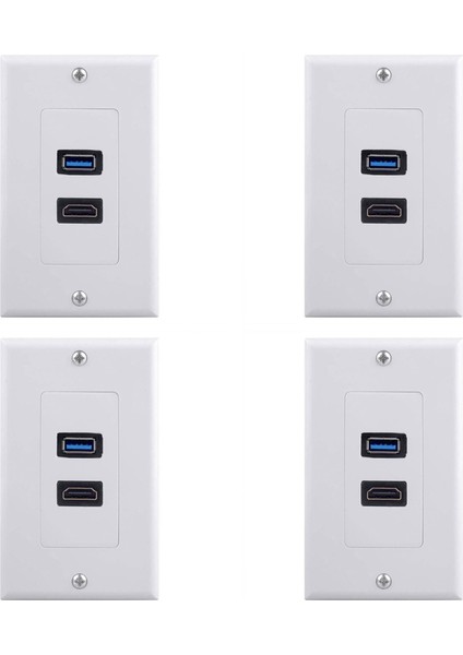 4x 2port Hdmı+Usb 3 0 Dişi Duvar Yüz Plakası Paneli Çıkış Soketi Genişletici Beyaz (Yurt Dışından)